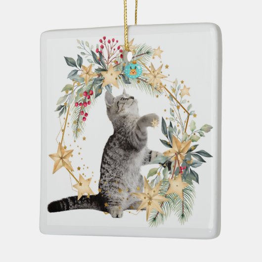 Kerstornament met kat & fauna keramisch ornament (Links)