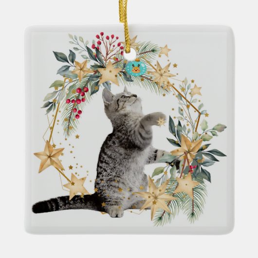 Kerstornament met kat & fauna keramisch ornament (Voorkant)