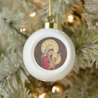 Kerstornament met Madonna en Kind Keramische Bal Ornament