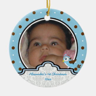 Kerstornament met polkadot baby jongen eerste kers keramisch ornament