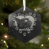 Kerstornament met pootafdruk hart kat foto glas ornament