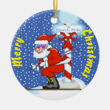 Kerstornament met skiende Kerstman