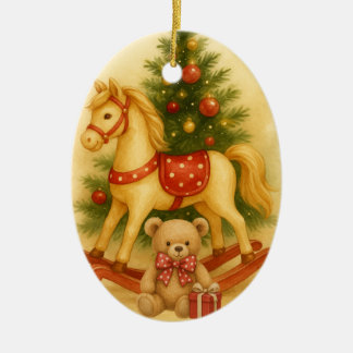 Kerstornament met Stippen Oude Schommelpaard Keramisch Ornament
