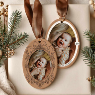 Kerstornament met vintage boogframe foto keramisch ornament