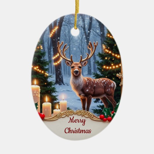 Kerstornament met vintage hert keramisch ornament (Voorkant)