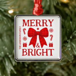 Kerstornament met vrolijke rode geruite strik metalen ornament