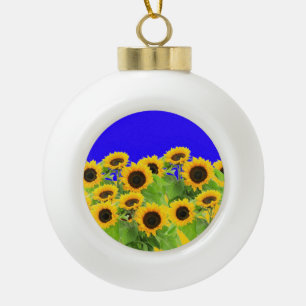Kerstornament met zonnebloemen keramische bal ornament
