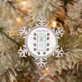 Kerstornament  : Prettig kerstfeest   Tin Sneeuwvlok Ornament