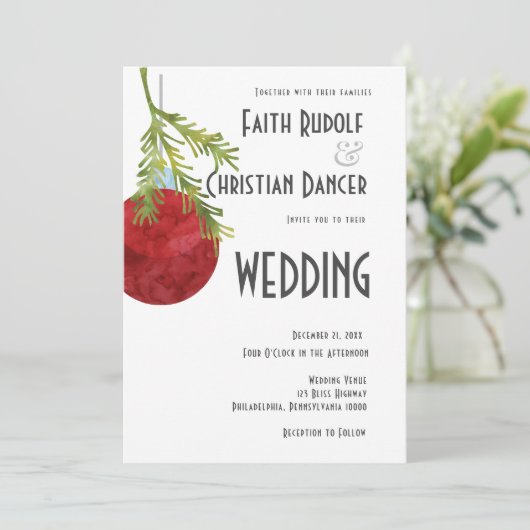 Kerstornament Red, modern huwelijk Aankondiging (Staand voorkant)