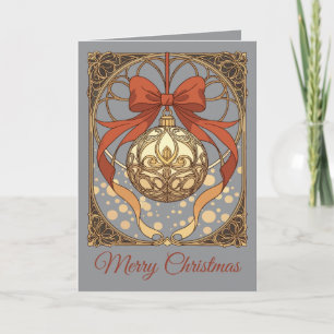 Kerstornament Rood En Beige Art Nouveau Feestdagen Kaart