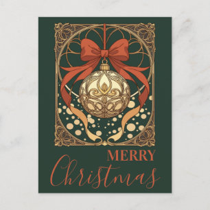 Kerstornament Rood En Beige Art Nouveau Feestdagenkaart