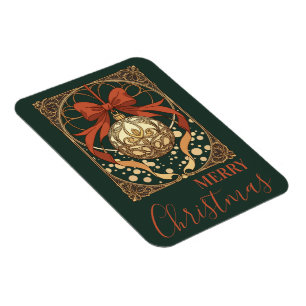 Kerstornament Rood En Beige Art Nouveau Magneet