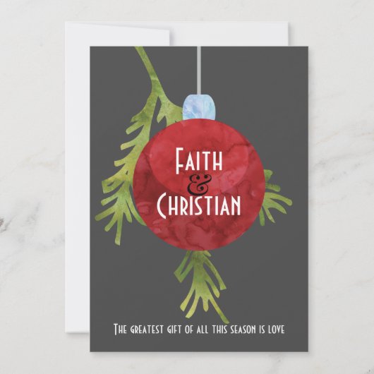 Kerstornament Rood, Modern  Bruiloft Aankondiging (Achterkant)