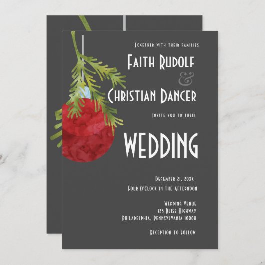 Kerstornament Rood, Modern Huwelijk Aankondiging (Voorkant / Achterkant)