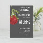 Kerstornament Rood, Modern Trouwfeest Aankondiging (Staand voorkant)