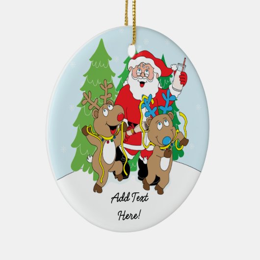 Kerstornament Santa & Reindeer personaliseren Keramisch Ornament (Rechts)