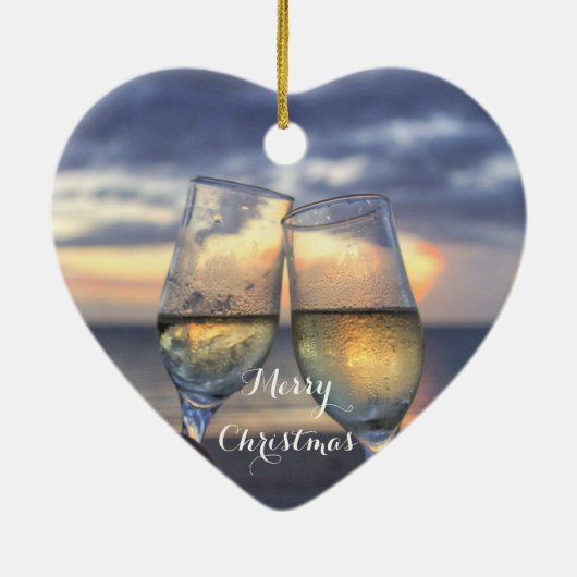 Kerstornament Strand Hart Zonsondergang Keramisch Ornament (Achterkant)