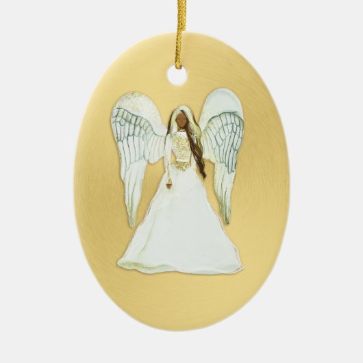 Kerstornament van de Afrikaanse Amerikaanse Angel Keramisch Ornament (Voorkant)
