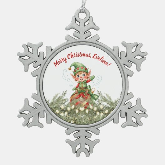 Kerstornament van de Elf Tin Sneeuwvlok Ornament (Voorkant)