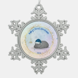 Kerstornament van Dwergnijlpaard voor Baby's Eerst Tin Sneeuwvlok Ornament