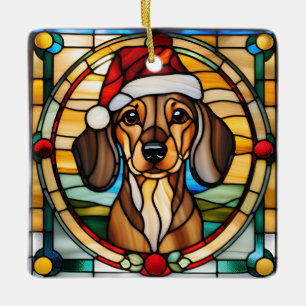 Kerstornament van glas-in-lood Dachshund Keramisch Ornament