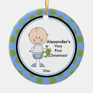 Kerstornament voor baby jongetje in stickfigure keramisch ornament