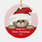 Kerstornament voor baby's eerste kerst Santa Beer Keramisch Ornament (Voorkant)