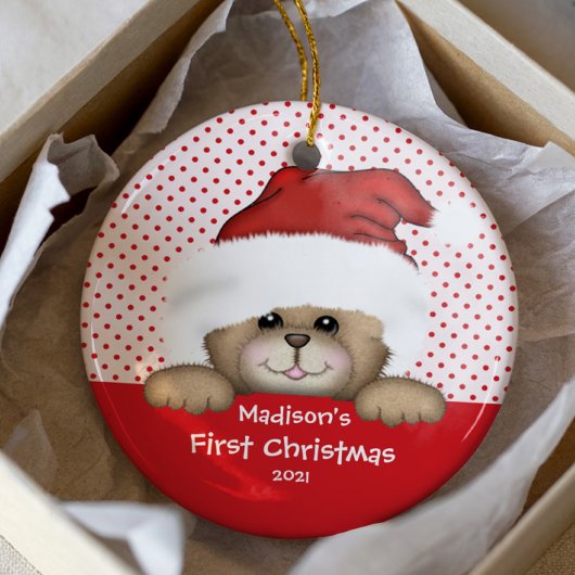 Kerstornament voor baby's eerste kerst Santa Beer Keramisch Ornament