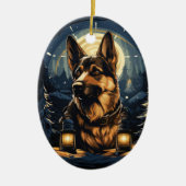 Kerstornament voor Duitse herderhuisdier, hondenli Keramisch Ornament (Voorkant)