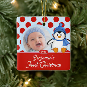 Kerstornament voor eerste kerst van pinguïnbaby keramisch ornament