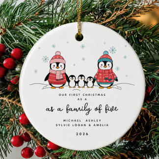 Kerstornament voor pinguïnfamilie van vijf keramisch ornament
