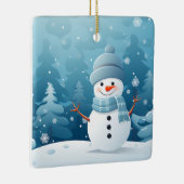 Kerstornament-Winterlandschap met Sneeuwman  Keramisch Ornament (Rechts)
