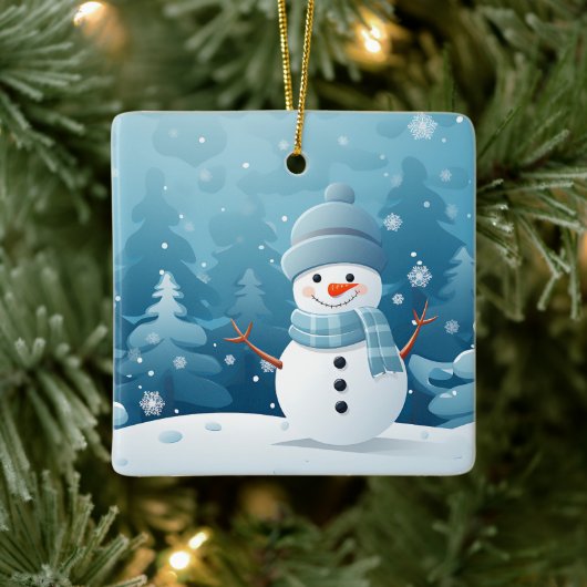 Kerstornament-Winterlandschap met Sneeuwman  Keramisch Ornament (Boom)