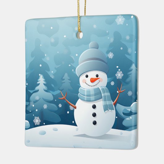 Kerstornament-Winterlandschap met Sneeuwman  Keramisch Ornament (Links)