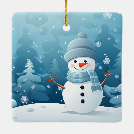 Kerstornament-Winterlandschap met Sneeuwman  Keramisch Ornament (Achterkant)