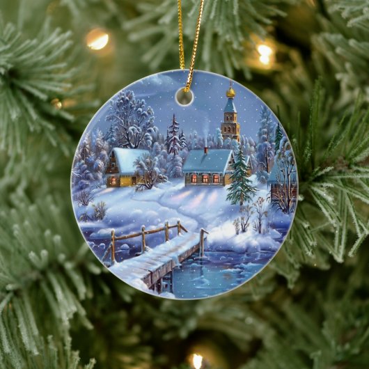 Kerstornament-Winterscene Keramiek Ornament (Boom)