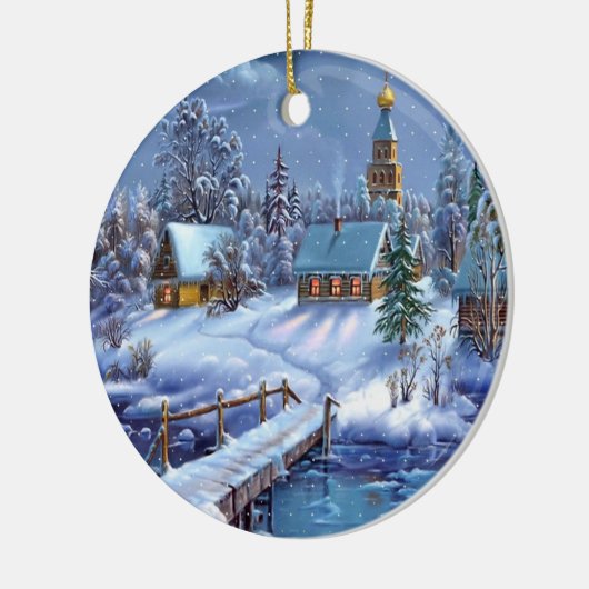 Kerstornament-Winterscene Keramiek Ornament (Links)