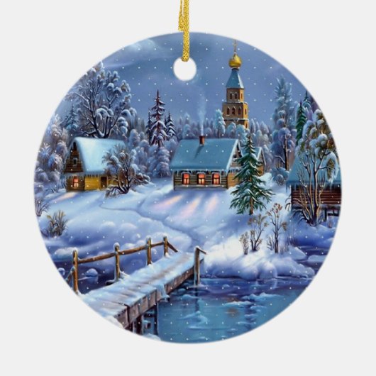 Kerstornament-Winterscene Keramiek Ornament (Achterkant)