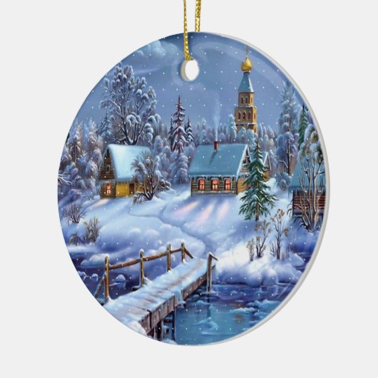 Kerstornament-Winterscène Keramisch Ornament (Links)