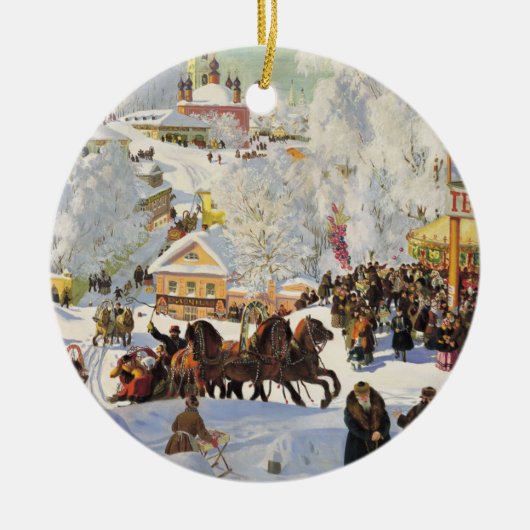 Kerstornament- winterscène keramisch ornament (Voorkant)