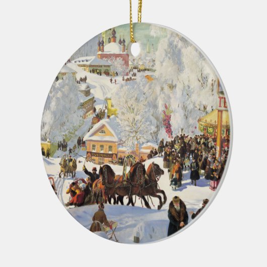 Kerstornament- winterscène keramisch ornament (Links)