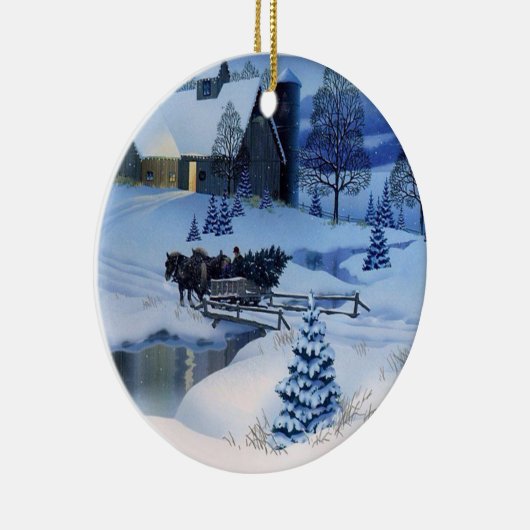 Kerstornament Winterse Landschap Keramisch Ornament (Rechts)