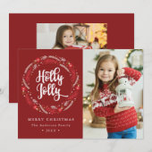 kerstornament Wreath Holly Jolly Foto Feestdagenkaart (Voorkant / Achterkant)