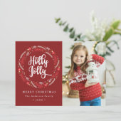 kerstornament Wreath Holly Jolly Foto Feestdagenkaart (Staand voorkant)