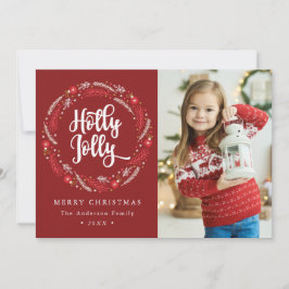 kerstornament Wreath Holly Jolly Foto Feestdagenkaart