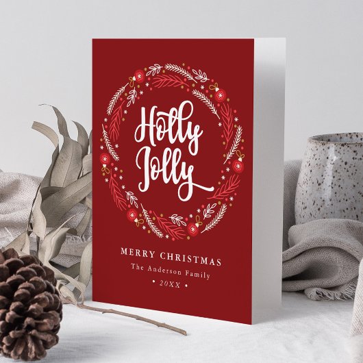 kerstornament Wreath Holly Jolly Non-Photo Feestdagen Kaart
