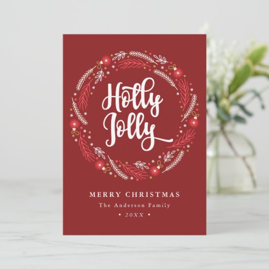 kerstornament Wreath Holly Jolly Non-Photo Feestdagenkaart (Staand voorkant)