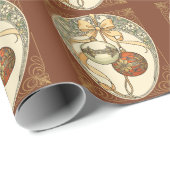 Kerstornamenten Beige en Rood Art Nouveau Cadeaupapier (Rol Hoek)