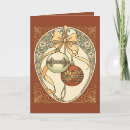 Kerstornamenten Beige en Rood Art Nouveau Feestdagen Kaart