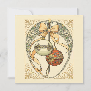 Kerstornamenten Beige en Rood Art Nouveau Kaart